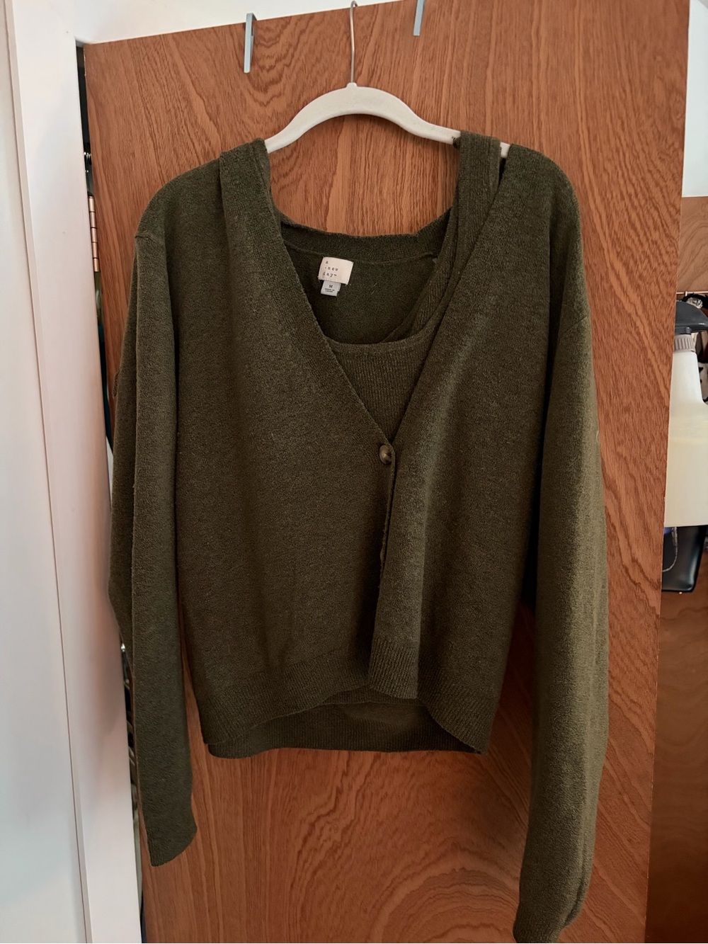 a new day Olive V-Neck Sweater Cardigan with Inner Tank